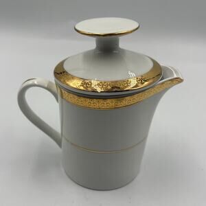 Vintage Sango Porcelain Creamer w/ Lid Georgetown 8455 Gold & White